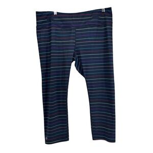 Athleta Multi Stripe Sonar Rainbow Navy Capri Crop Pants Leggings Sz XL pocket